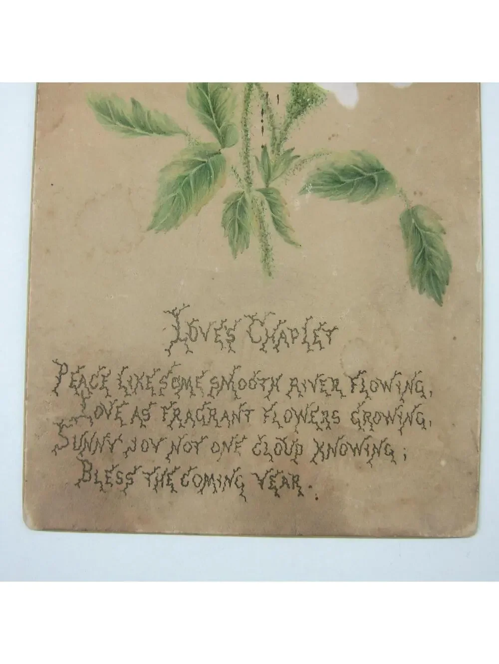 Victorian Greeting Card Peony Flowers Loves Chaplet Poem Bless the Year Antique